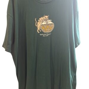 Vans Dark Green Tee with Cat Graphic